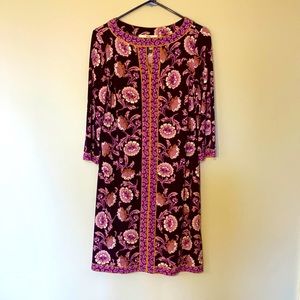 Navy with floral pattern 3/4 sleeve dress